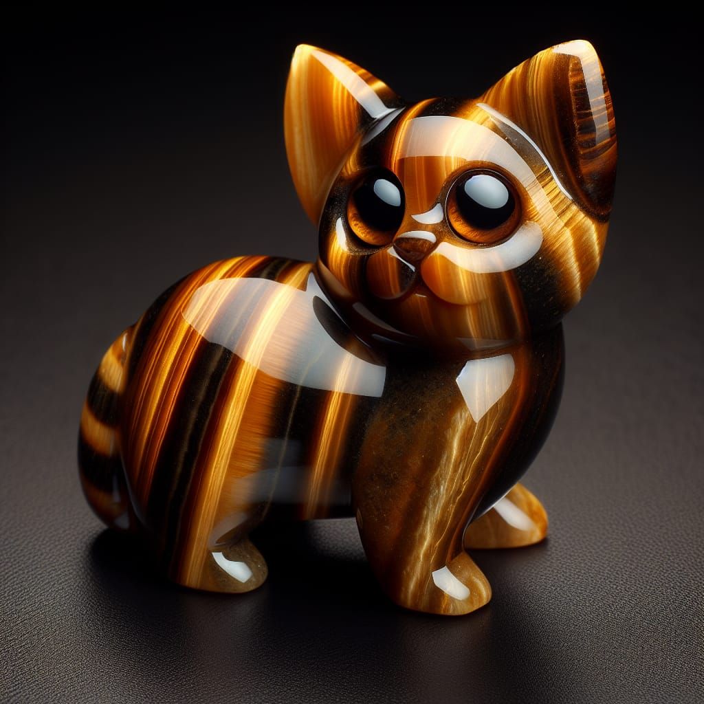 Tiger's Eye Gemstone Cat Sculpture