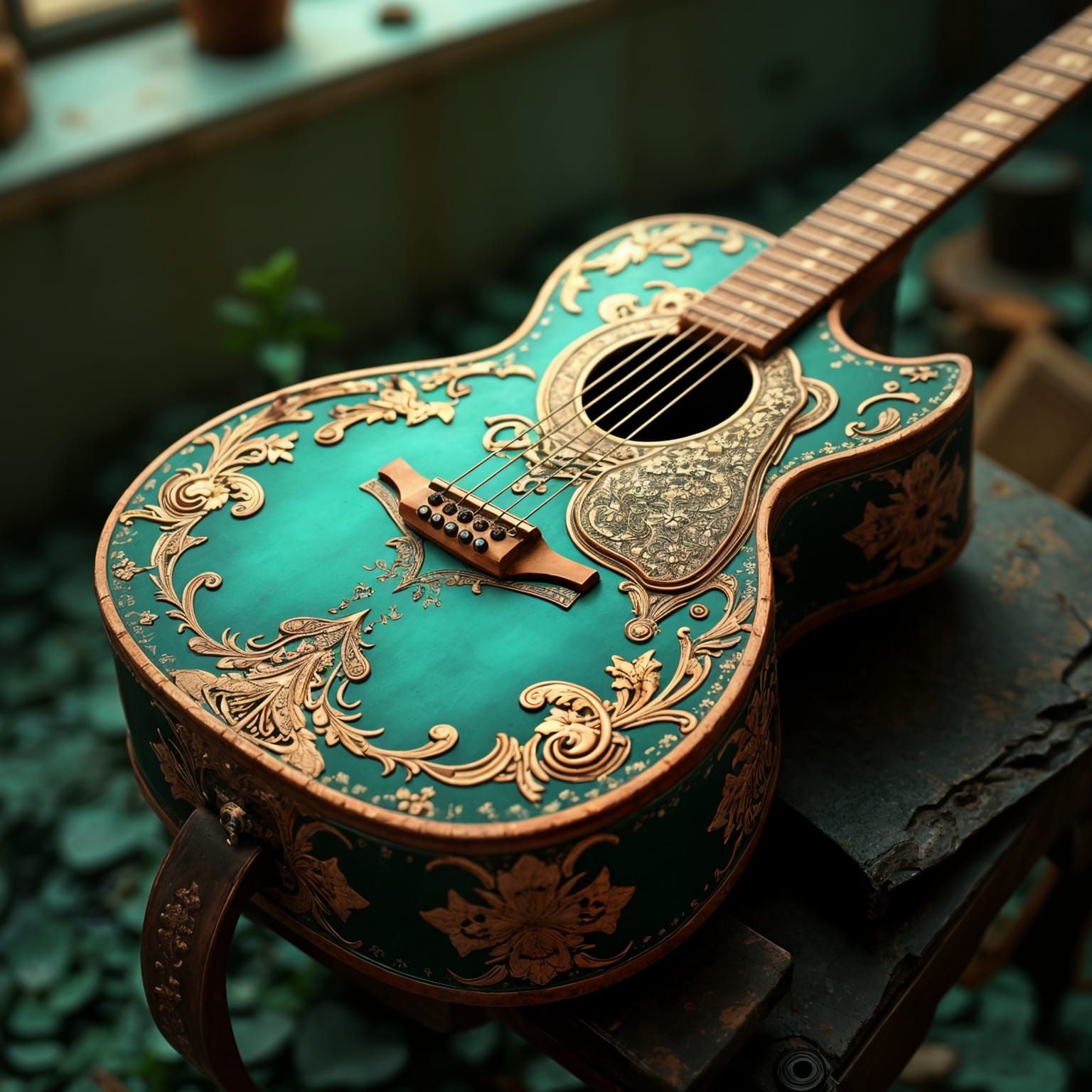 Steampunk Copper Guitar with Intricate Details
