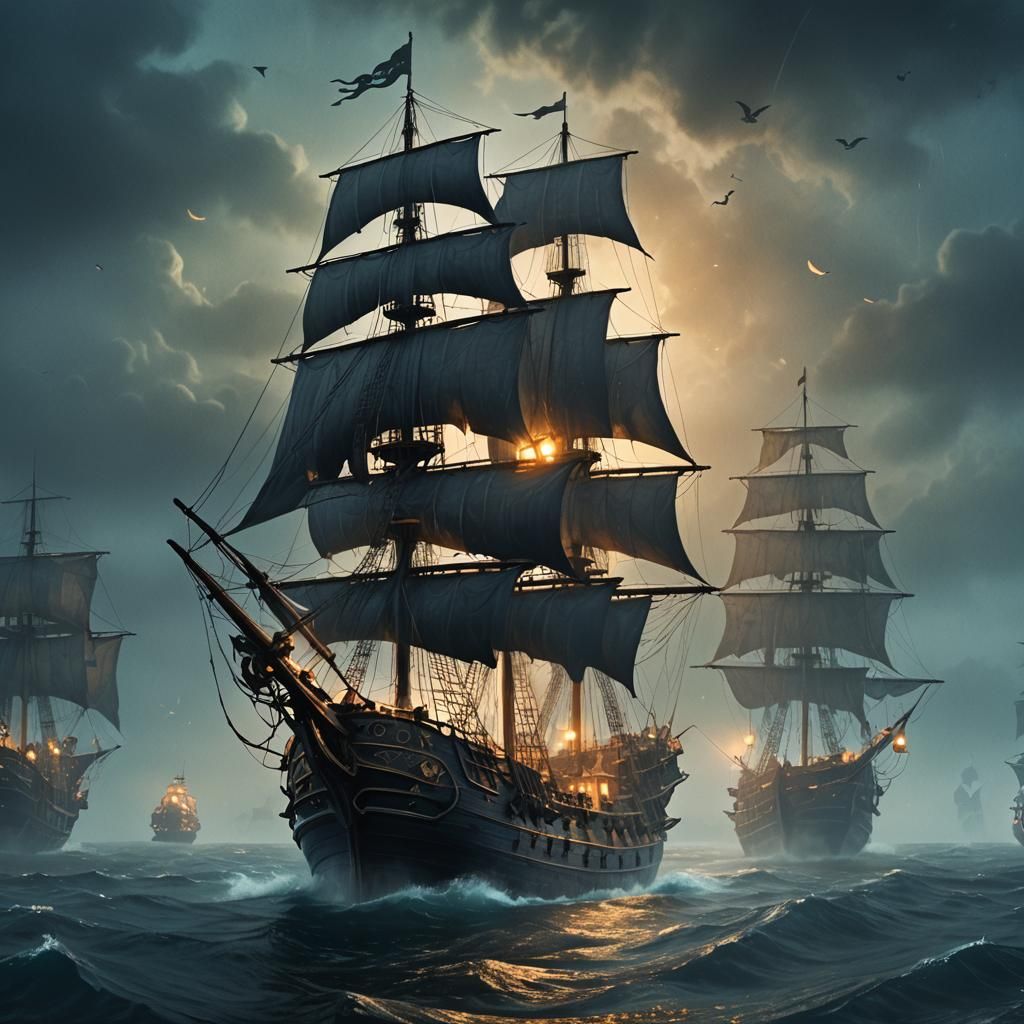 Ghostly Pirate Ship Sails Through Foggy Sea