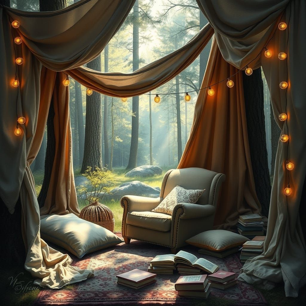 Enchanted Forest Reading Nook in Impressionist Style