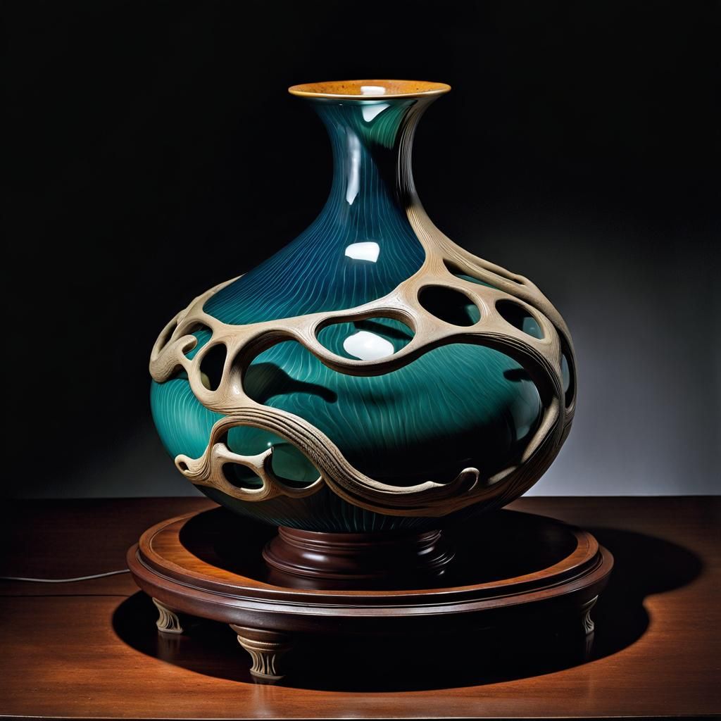 Surreal Ceramic Pot on Oak Table