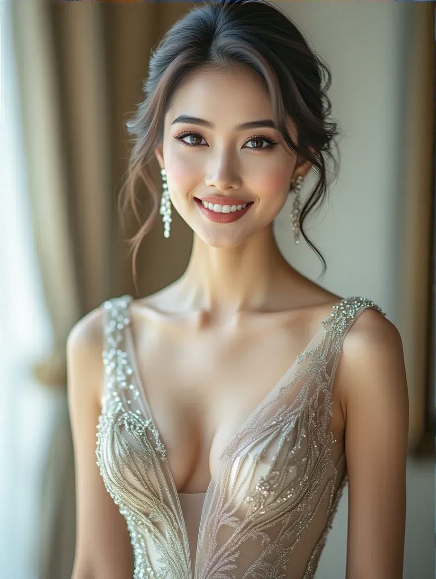 Indonesian Fashion Model in Luxurious Evening Gown