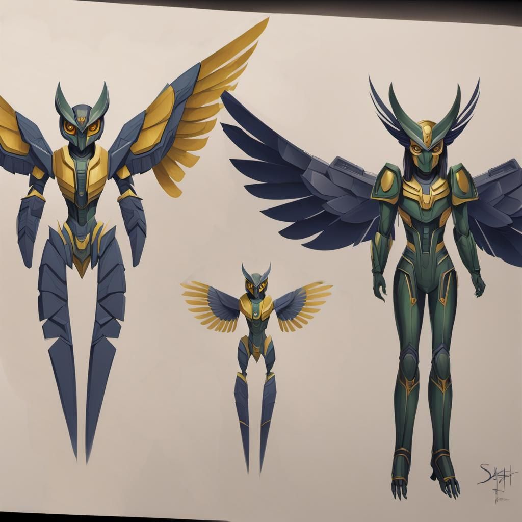 Autobot Femme with Owl Wings in Sci-Fi Style