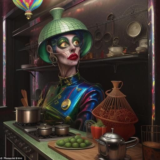 Psychedelic 1950s Kitchen in Surreal CGI Style