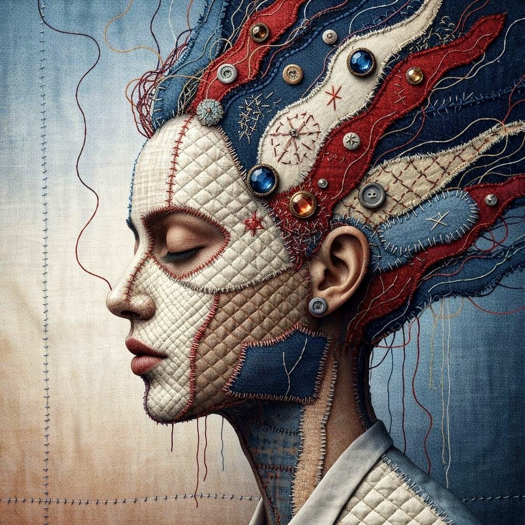 Surreal Textile Portrait: Figure Unraveling