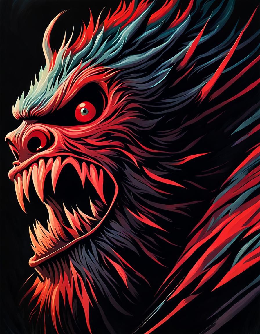 Eerie Carnival Monster Emergence: Expressionist Illustration