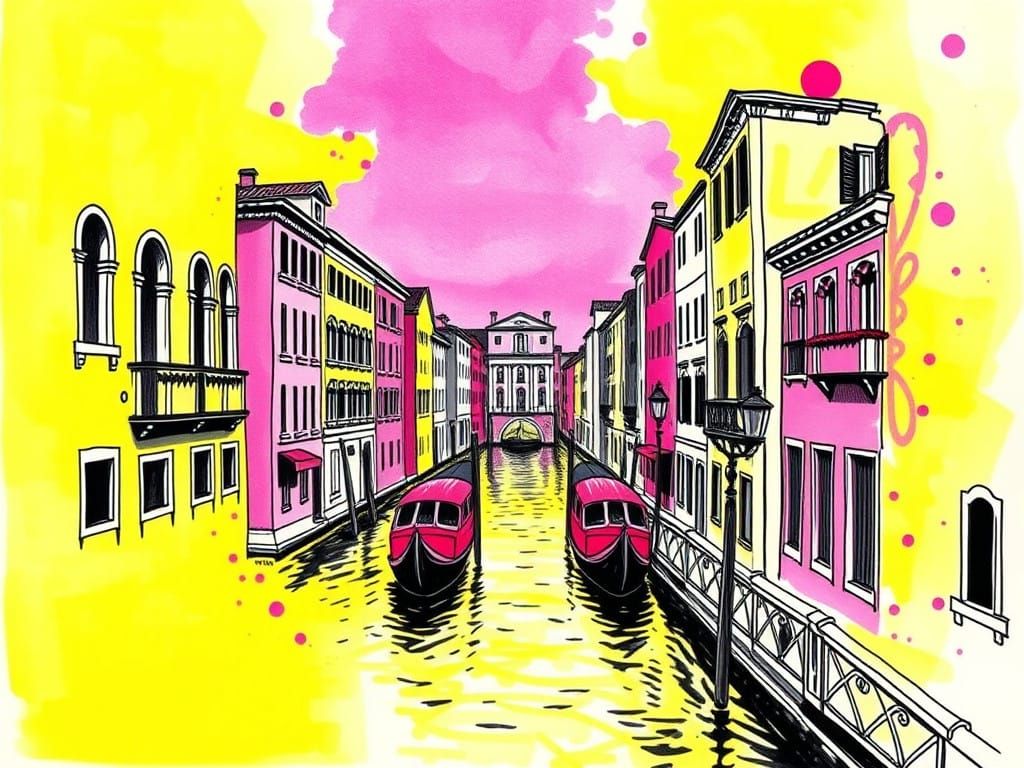 Vibrant Meld Shaped Art in Bright Pink and Yellow