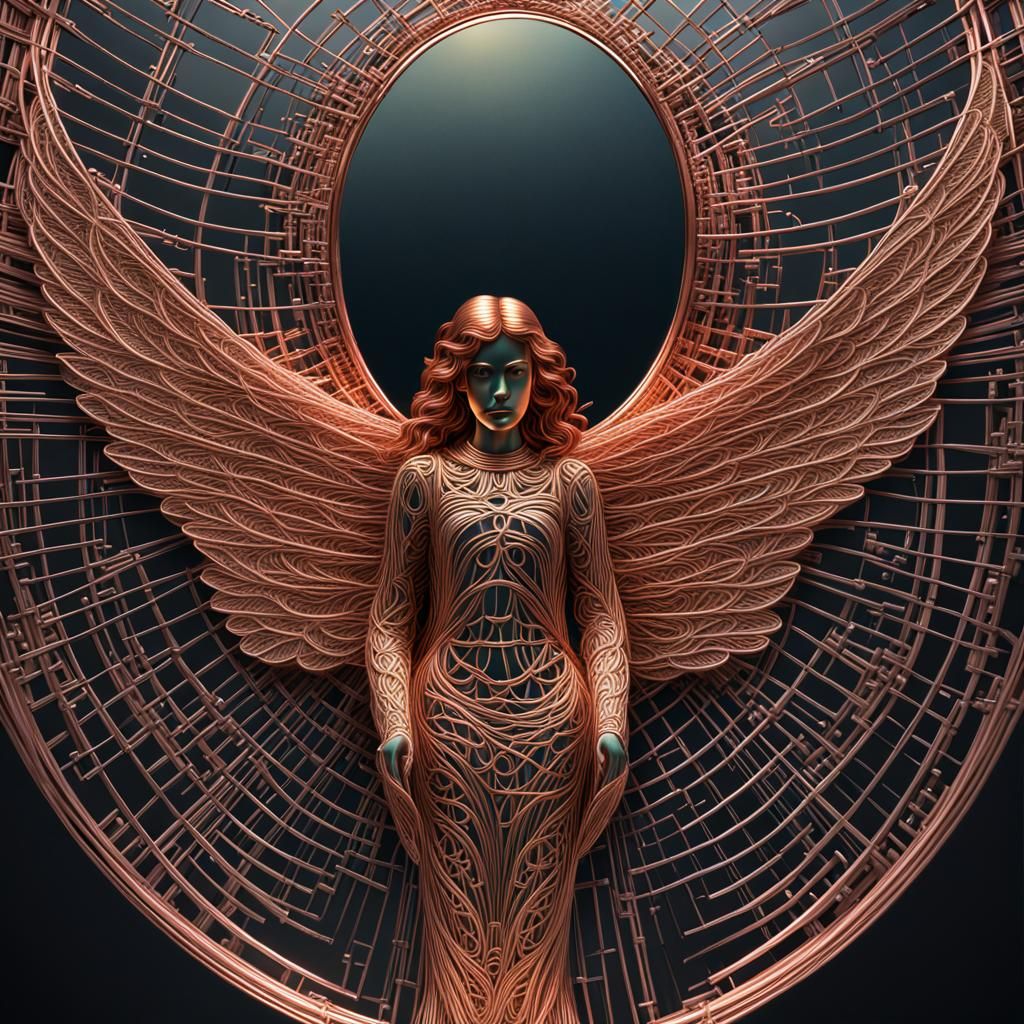 Copper Wire Angel Embedded in Mirror