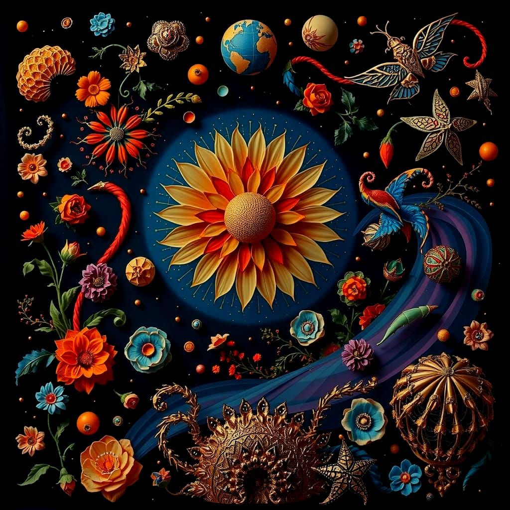 Psychedelic Garden of Cosmic Mystery in Bold Hues