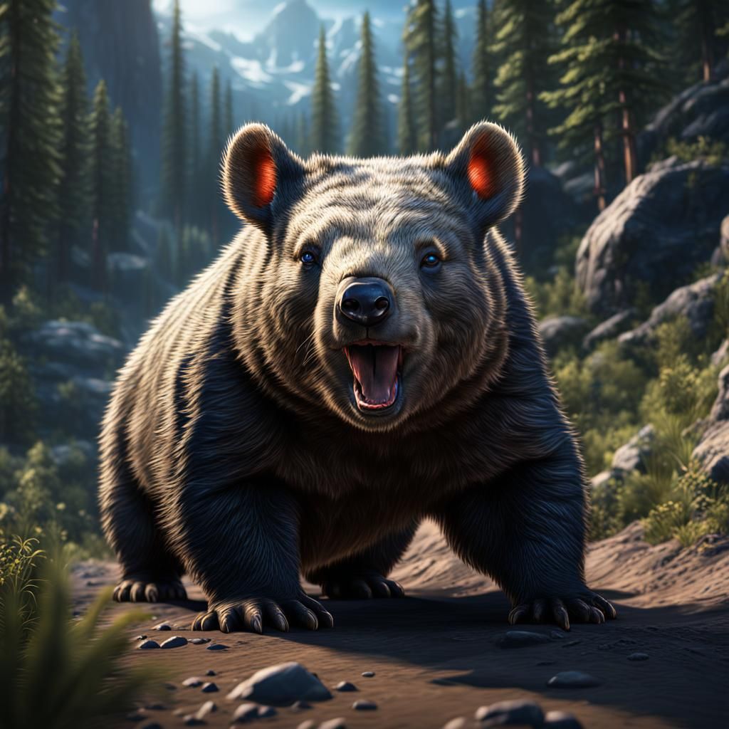 Realistic Bear Wombat Hybrid in Detailed Matte Painting