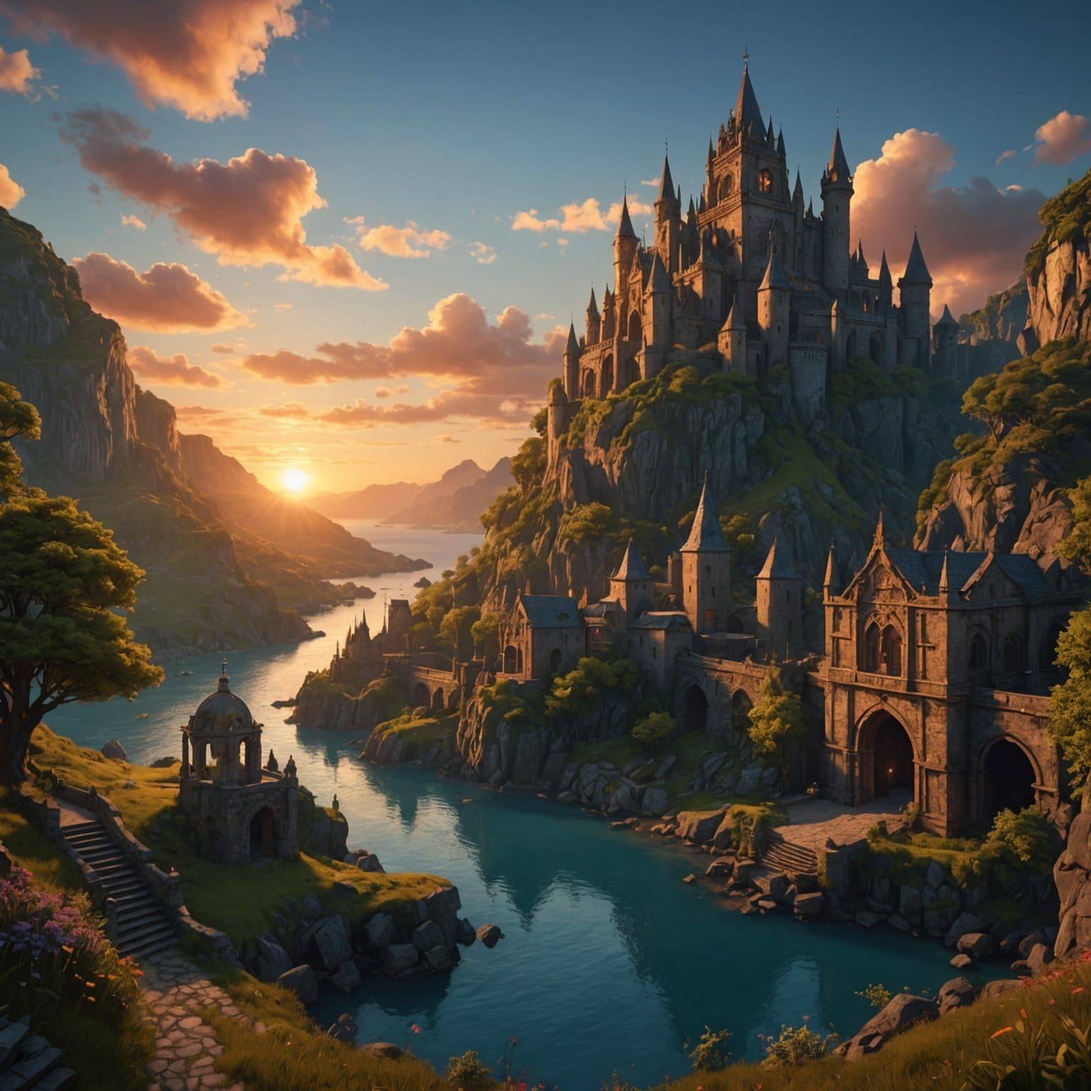 Eiffel Tower Sunset: Detailed Matte Painting