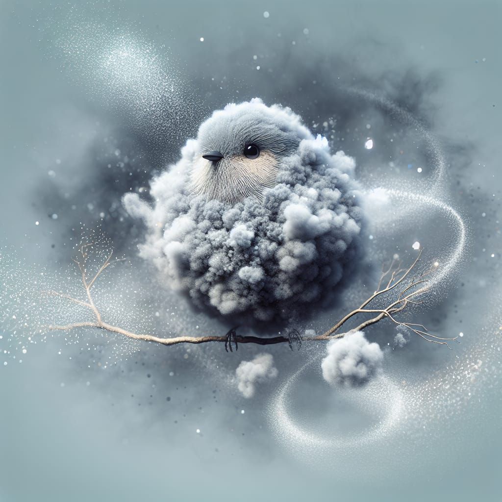 Mystical Songbird in Whirling Clouds