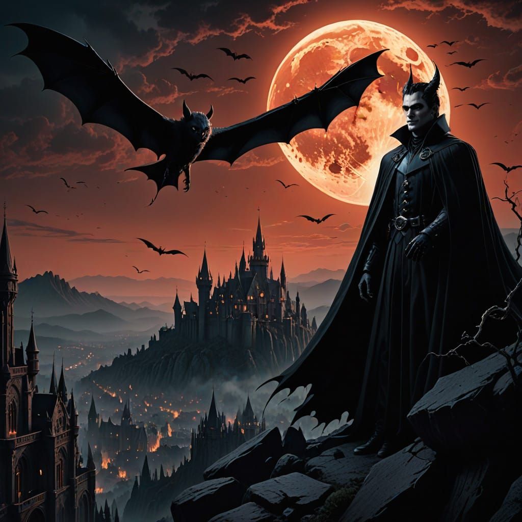 Gothic Castle Under Blood-Red Moon