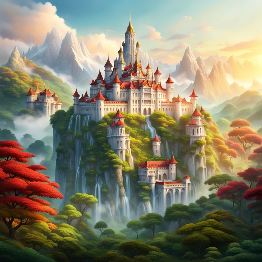 Majestic Kingdom at Mountain Foot in Painterly Style