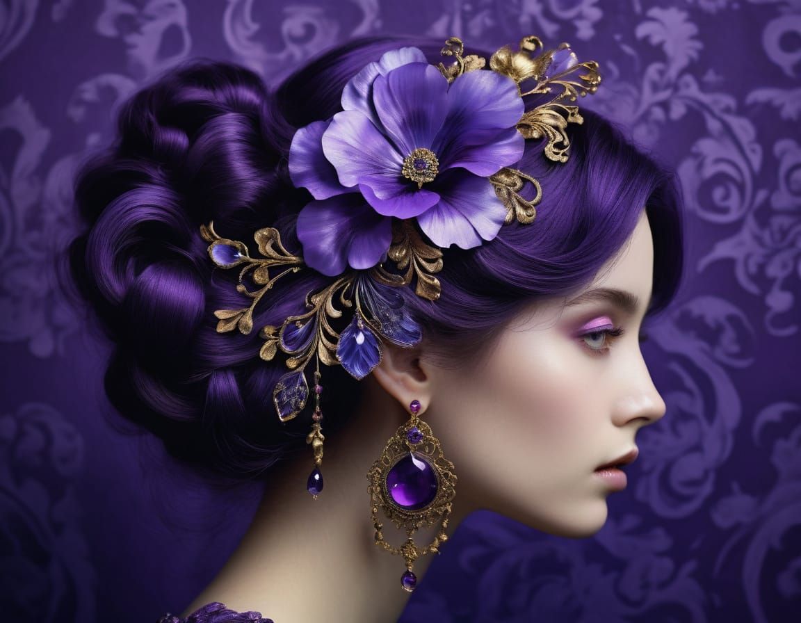 Baroque Violet Opulence Hair Ornament in Dramatic Light