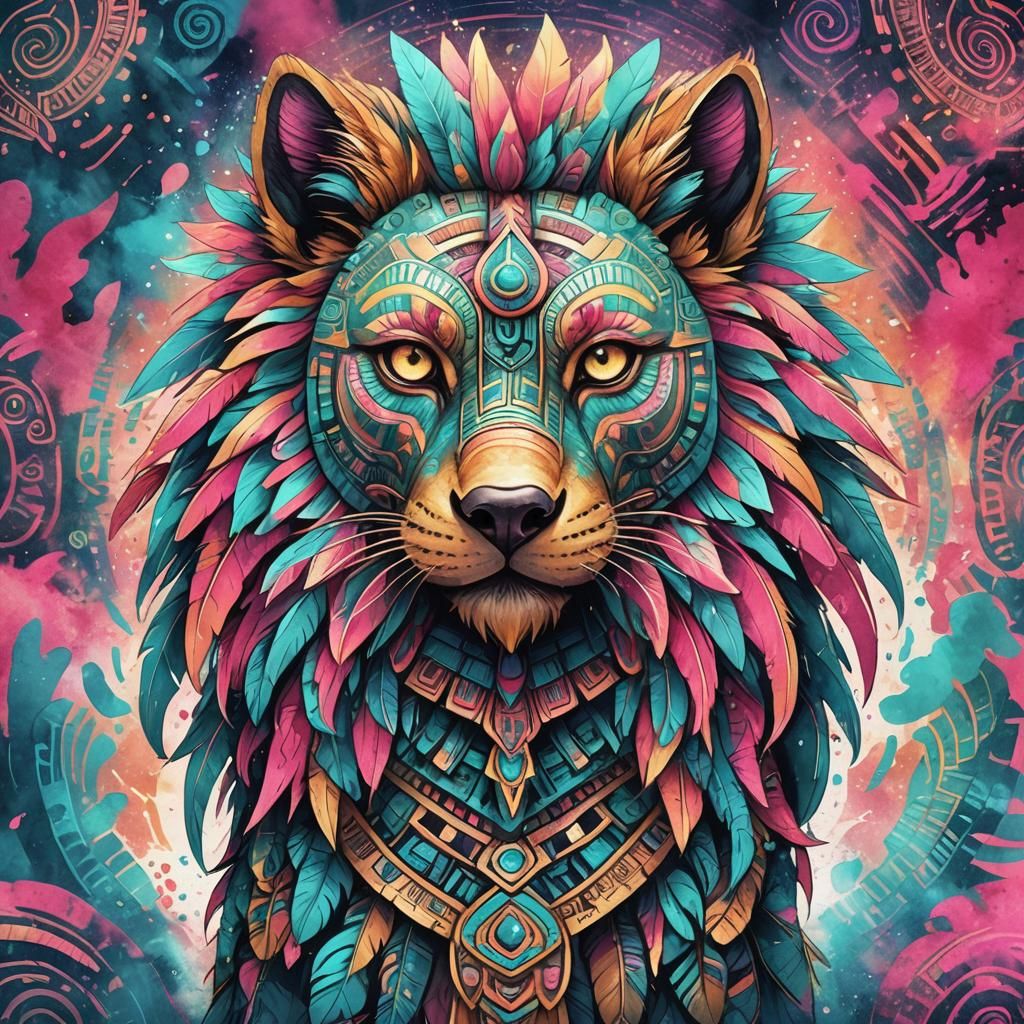 Mystical Aztec Animal in Vibrant Anime Style