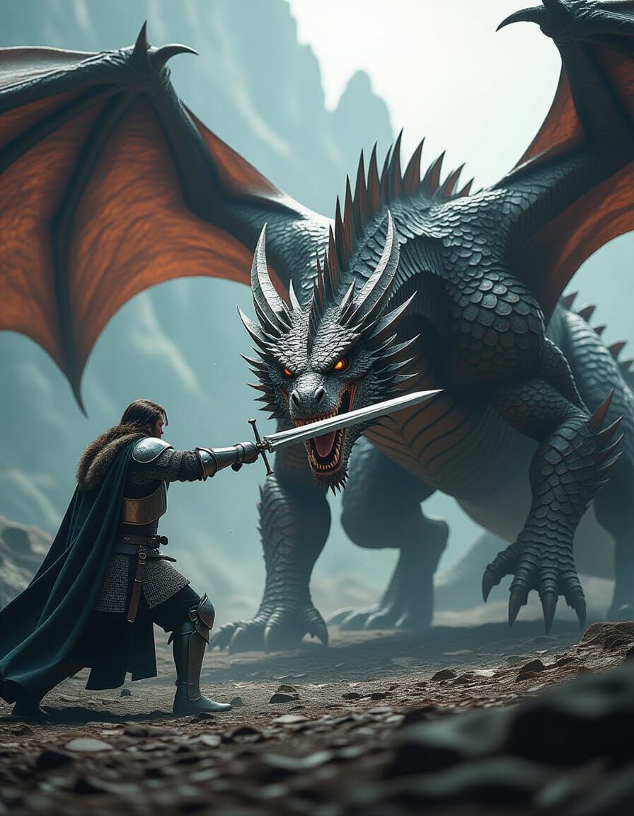 Vitez zadaje smrtonsni udarac zmaju.