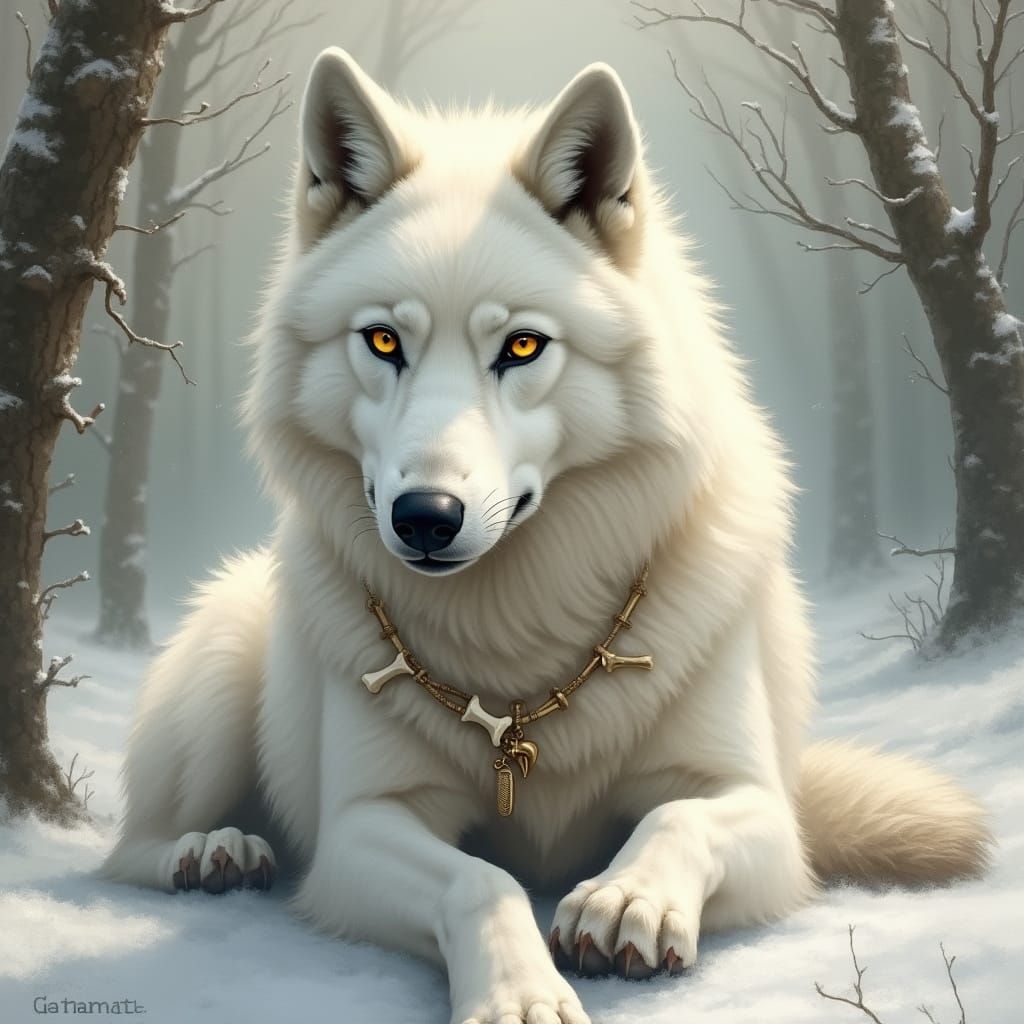 Majestic White Wolf in Romantic Forest Landscape