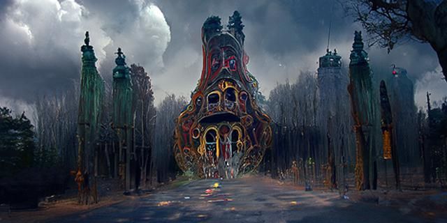 Eerie Manor in Woods: A Digital Masterpiece