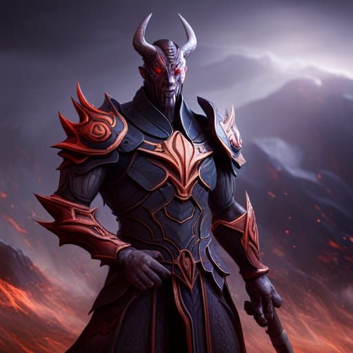 Demonic Armored Humanoid in Detailed Matte Painting Style