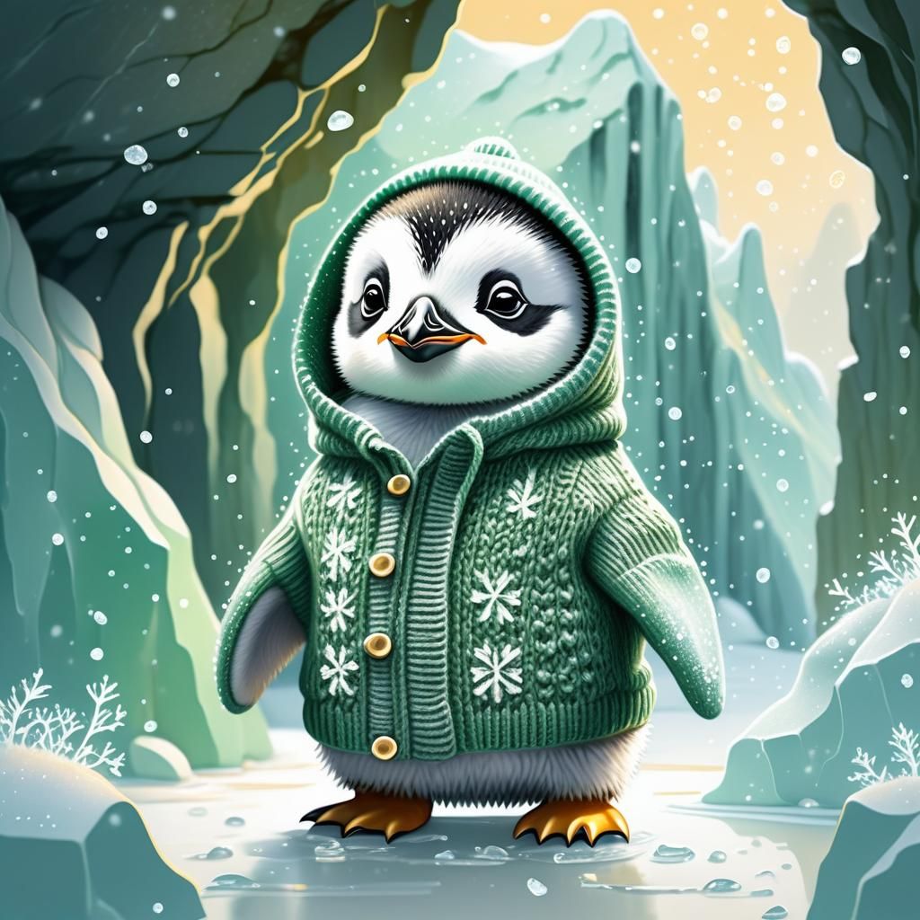 Adorable Baby Penguin in Winter Wonderland