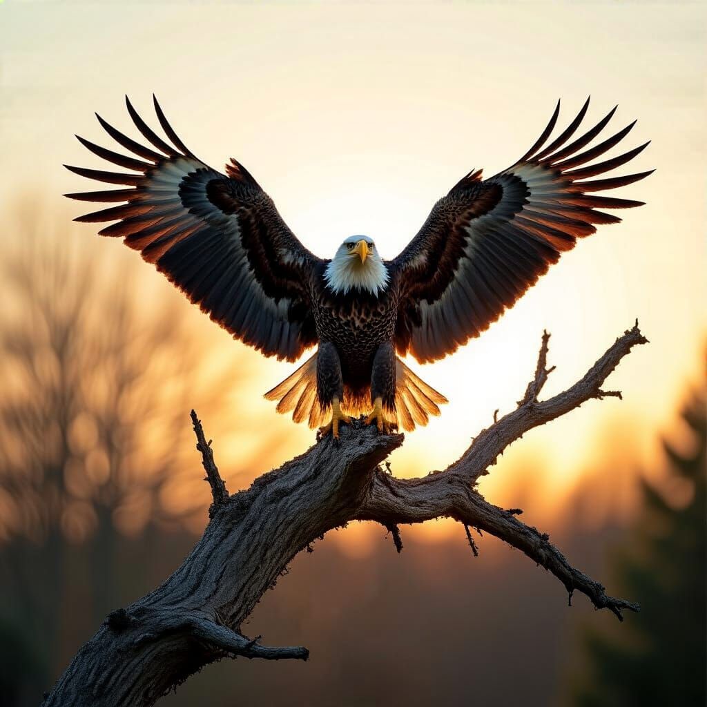 Majestic Bald Eagle Spreads Wings in Sunlight