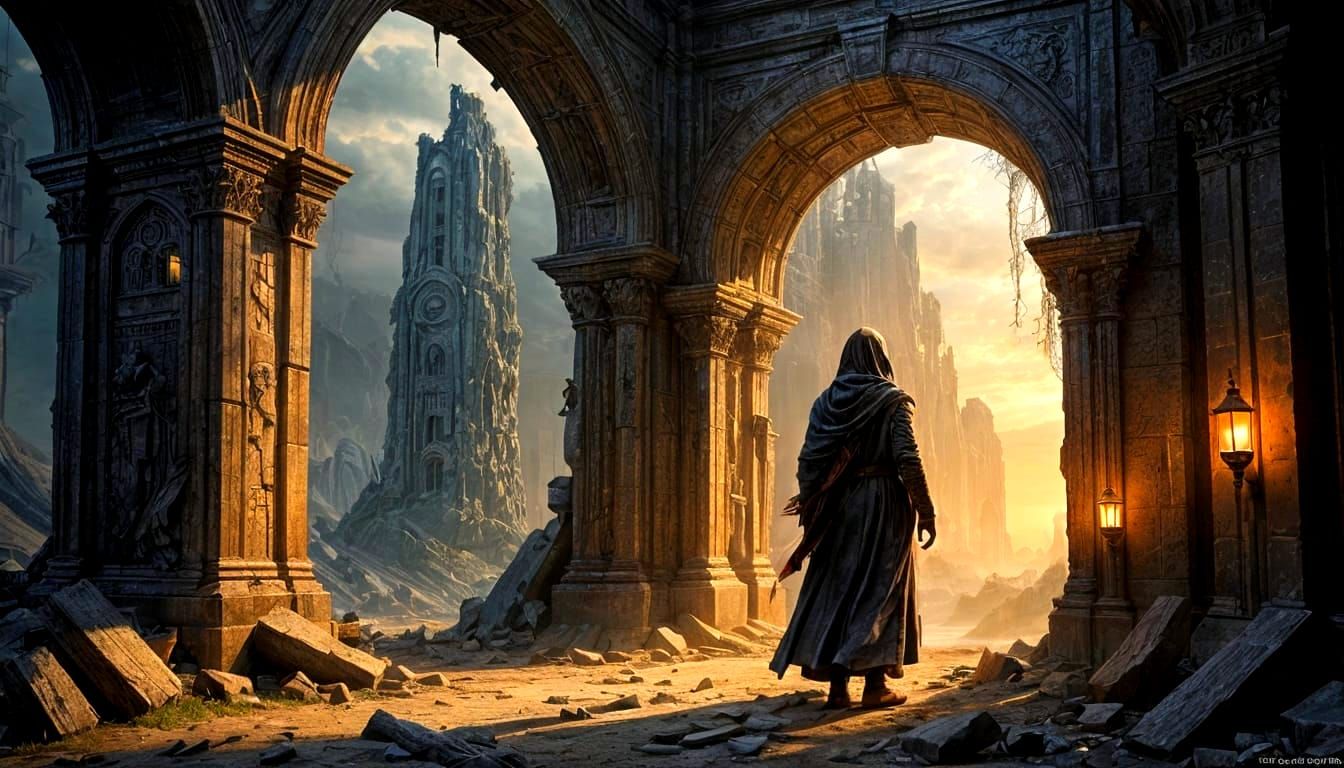 Mythical Hero at Magic Portal in Digital Painting