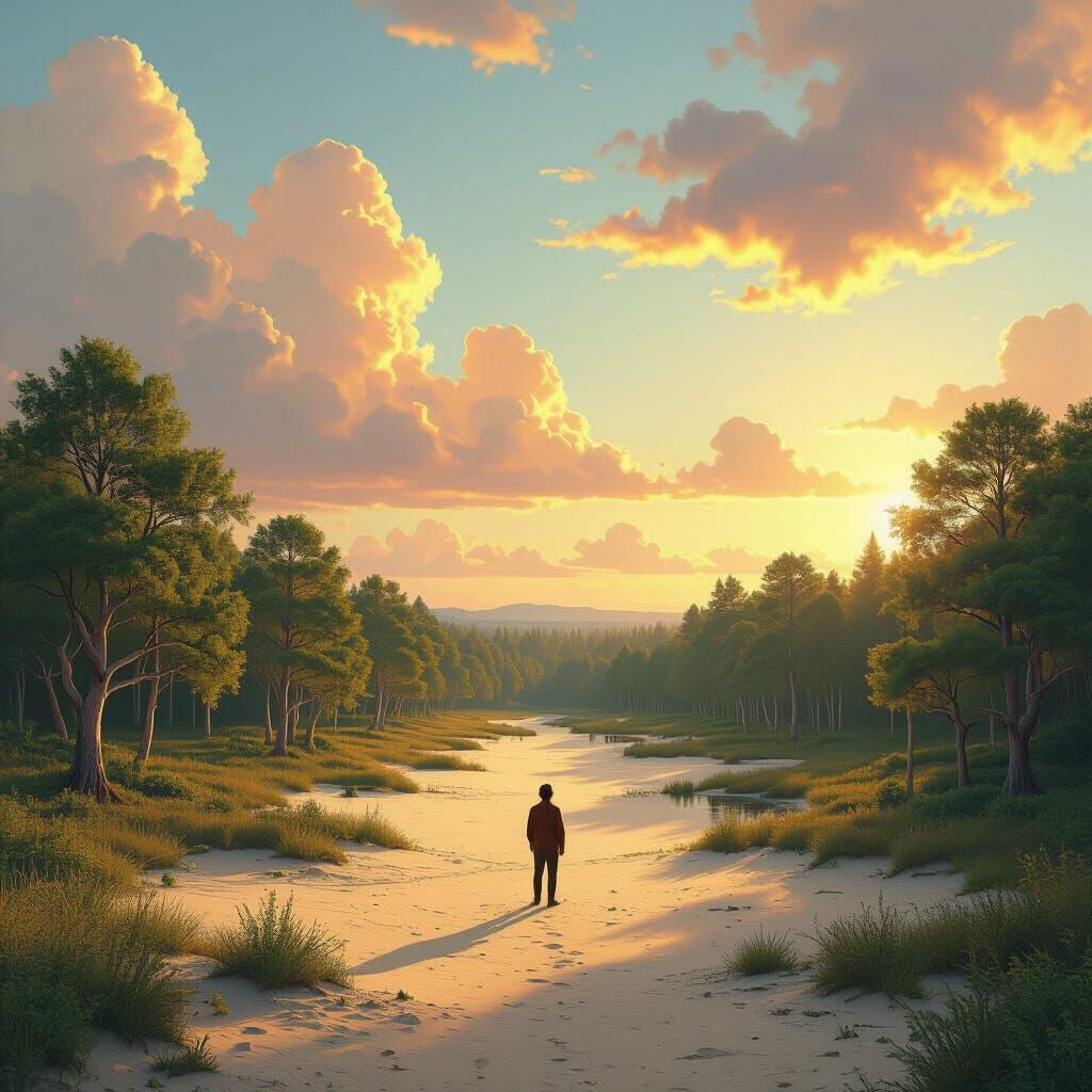 Serene Desert Forest Landscape in a Dreamlike Style