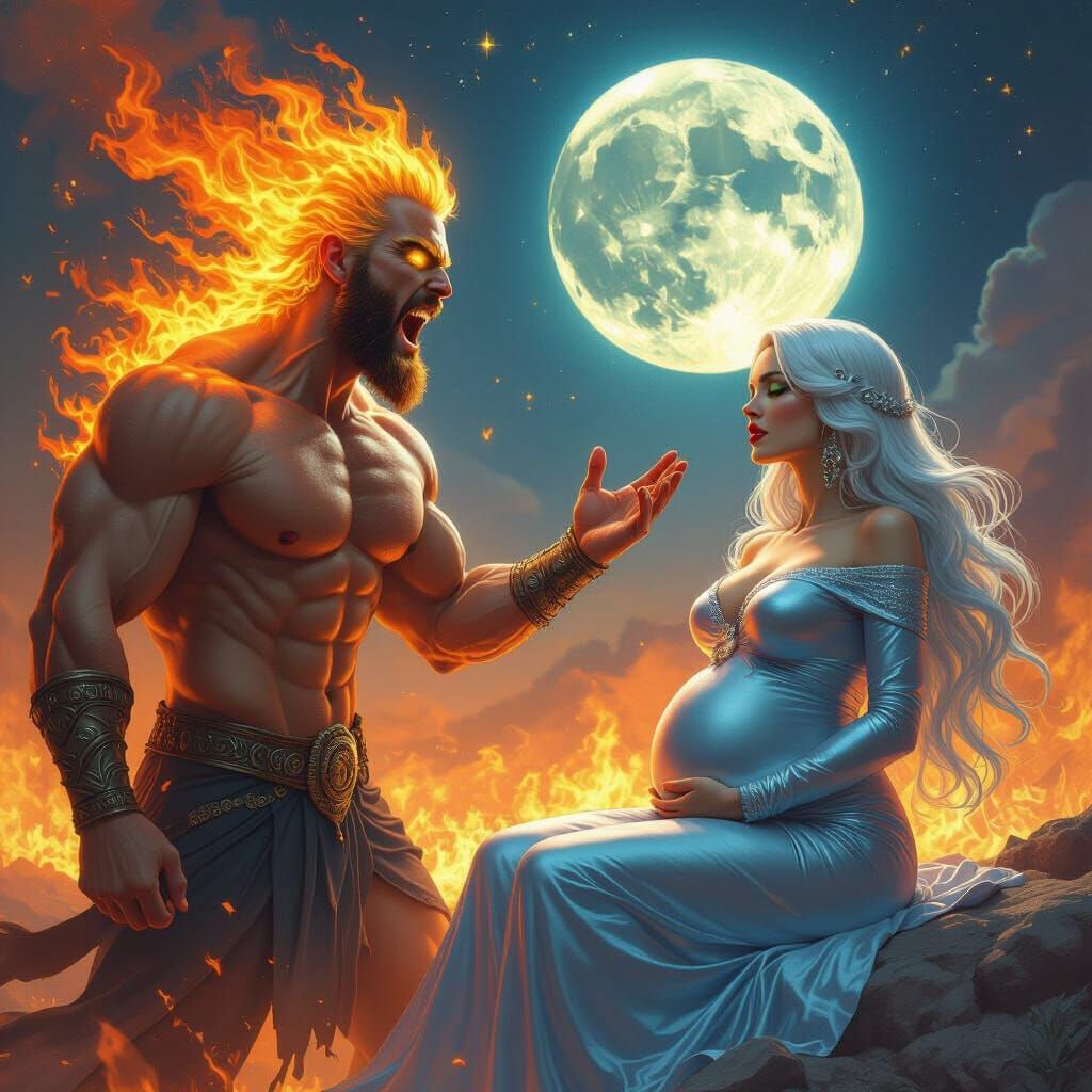 Sun and Moon Portrait in Digital Art Style