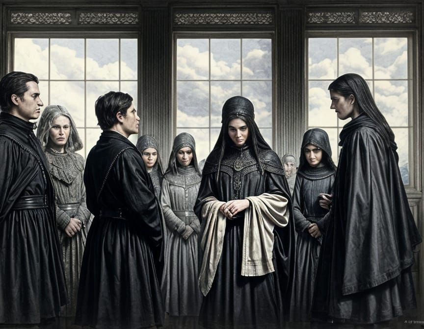 Monk in Darkened Troy Scene, Pointillist Style