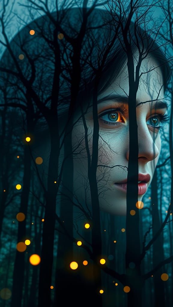 Ethereal Forest Goddess in Dreamlike Double Exposure