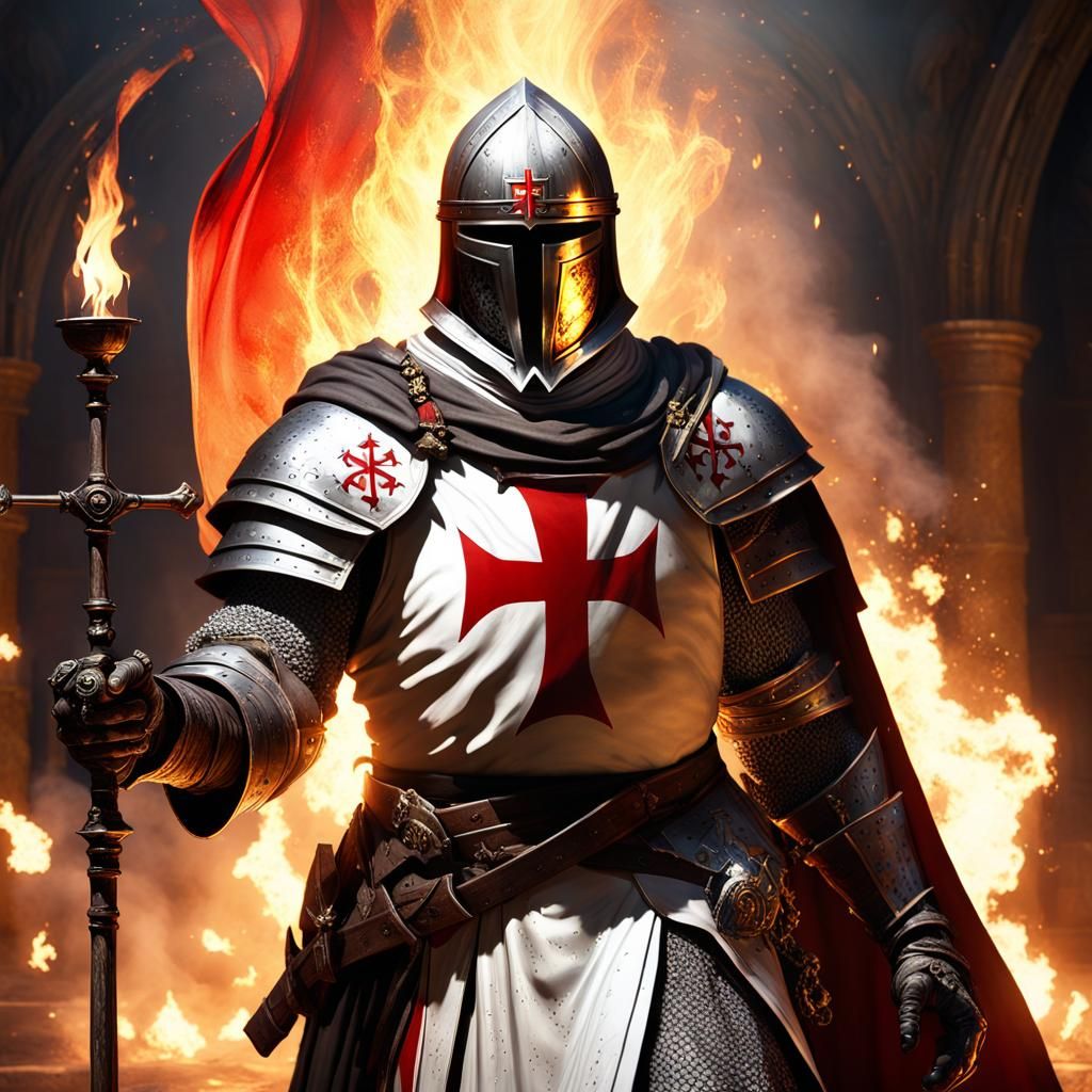 Templar Knight with Holy Grail: Dark Fantasy Art