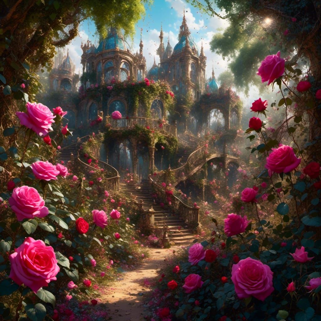 Thorny Rose Garden in a Park, Fantasy Art