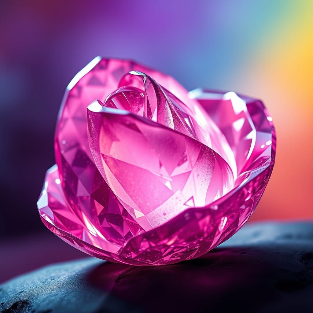 Hyperrealistic Gemstone Rose in Vibrant, Colorful Splashes