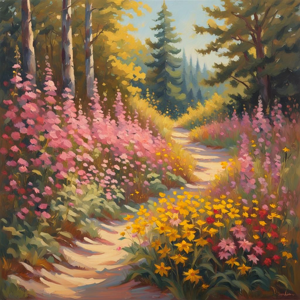Impressionist Wildflower Path in Vivid Colors