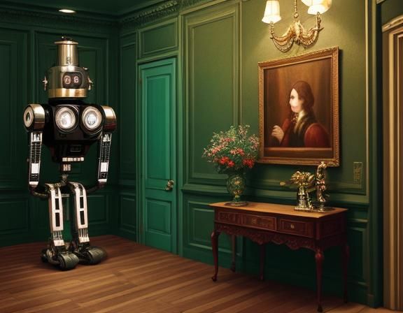 Robot Butler in Art Deco Urban Fantasy Style