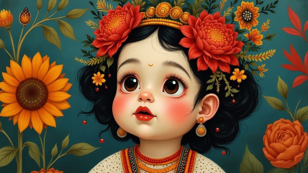 Folk Art Baby with Awestruck Eyes