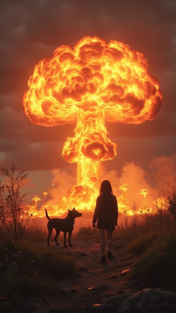 Apocalyptic London: Woman and Dog Witness Nuclear Blast