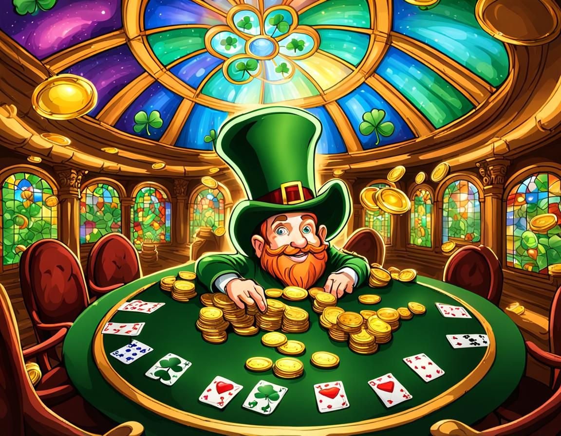 Leprechaun in Golden Chair with Dice and Coins