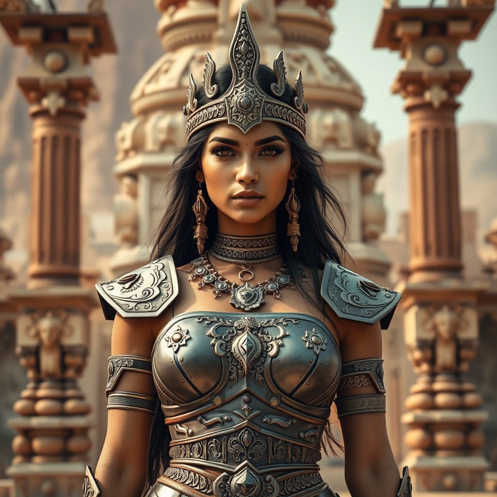 Celestial warrior in ancient splendor shines