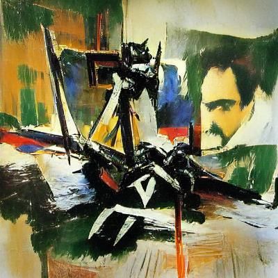 Abstract Expressionist Painting with Bold Dark Lines