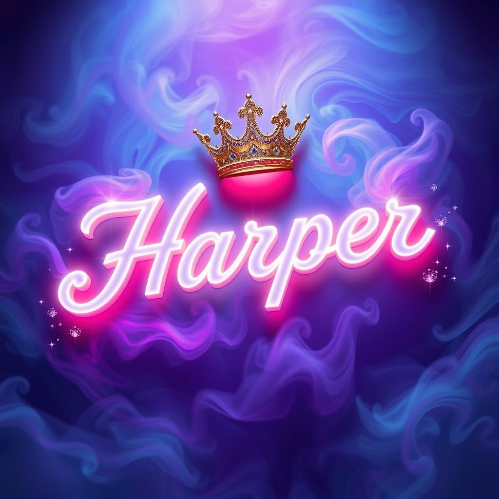 Glowing Sign in Vibrant, Swirly Blues and Purples with Delic...