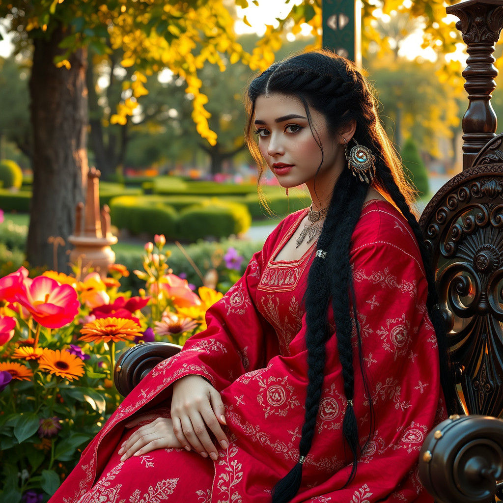 Eudoxia in Opulent Russian Garden, Photorealistic Detail