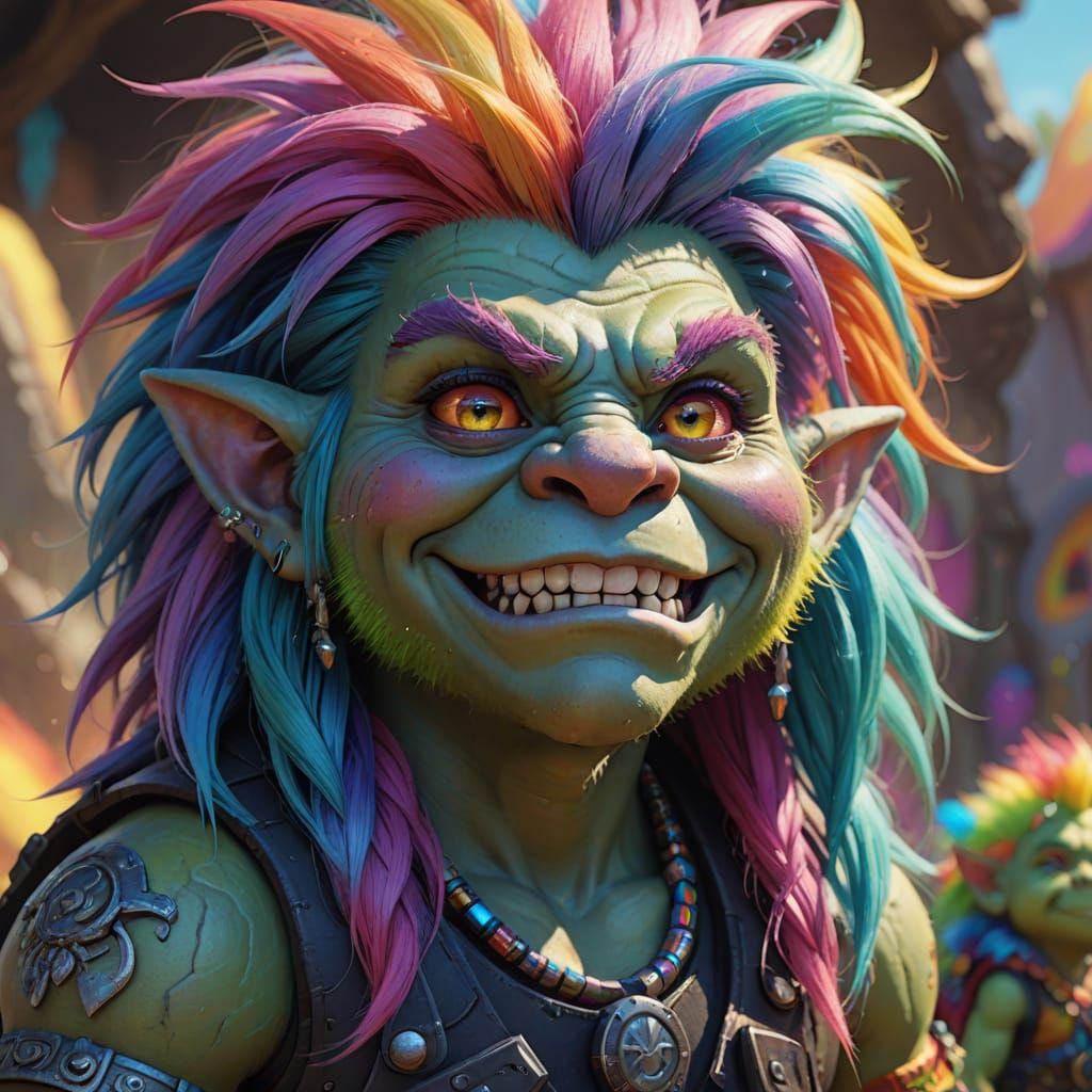 Rainbow-Haired Troll Plays: Vibrant Digital Art
