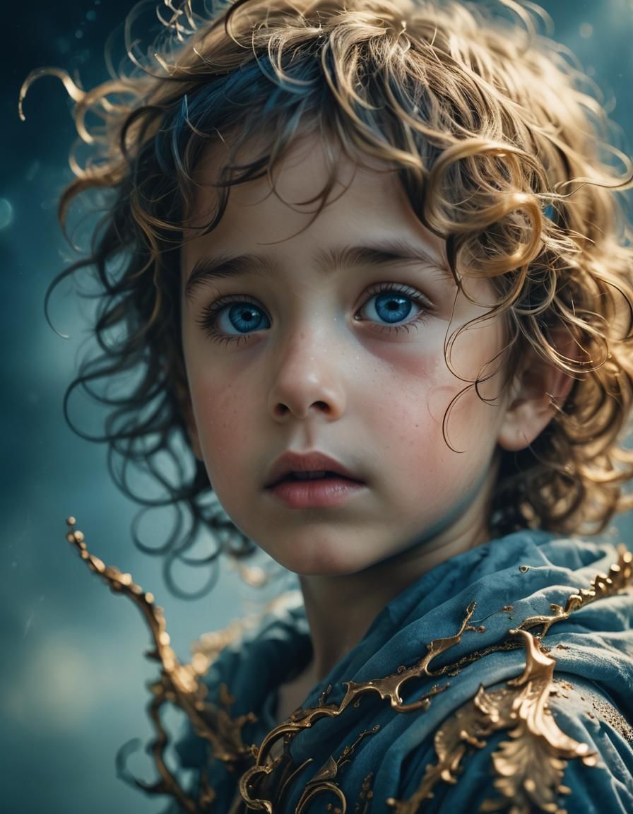 Mystical Child Portrait in Surreal Film Grain Style