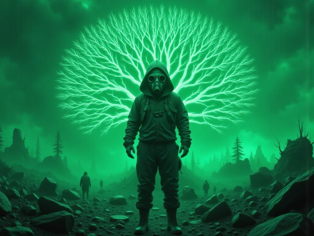 Post-Apocalyptic Scavenger in Surreal Wasteland