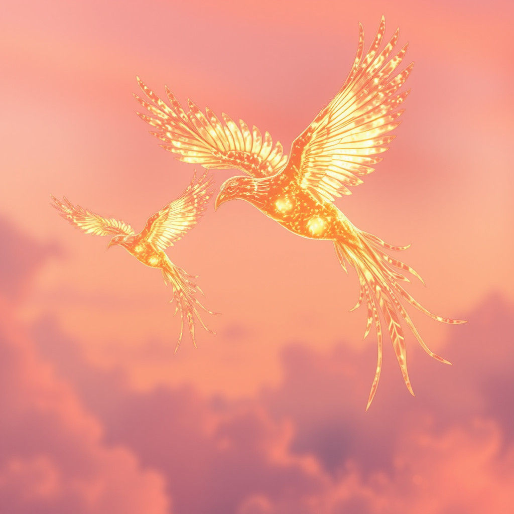 Crystalline Fire Birds in Ethereal Flight