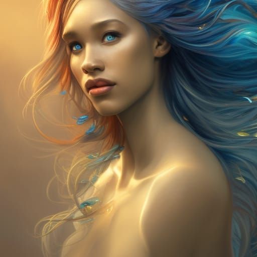 African Mermaid Picking Shells: Fantasy Concept Art