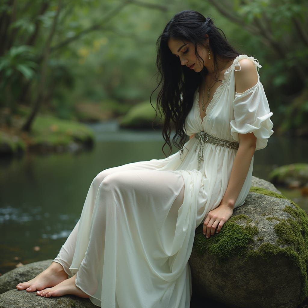 Ethereal Elvish Goddess in Diaphanous White Toga