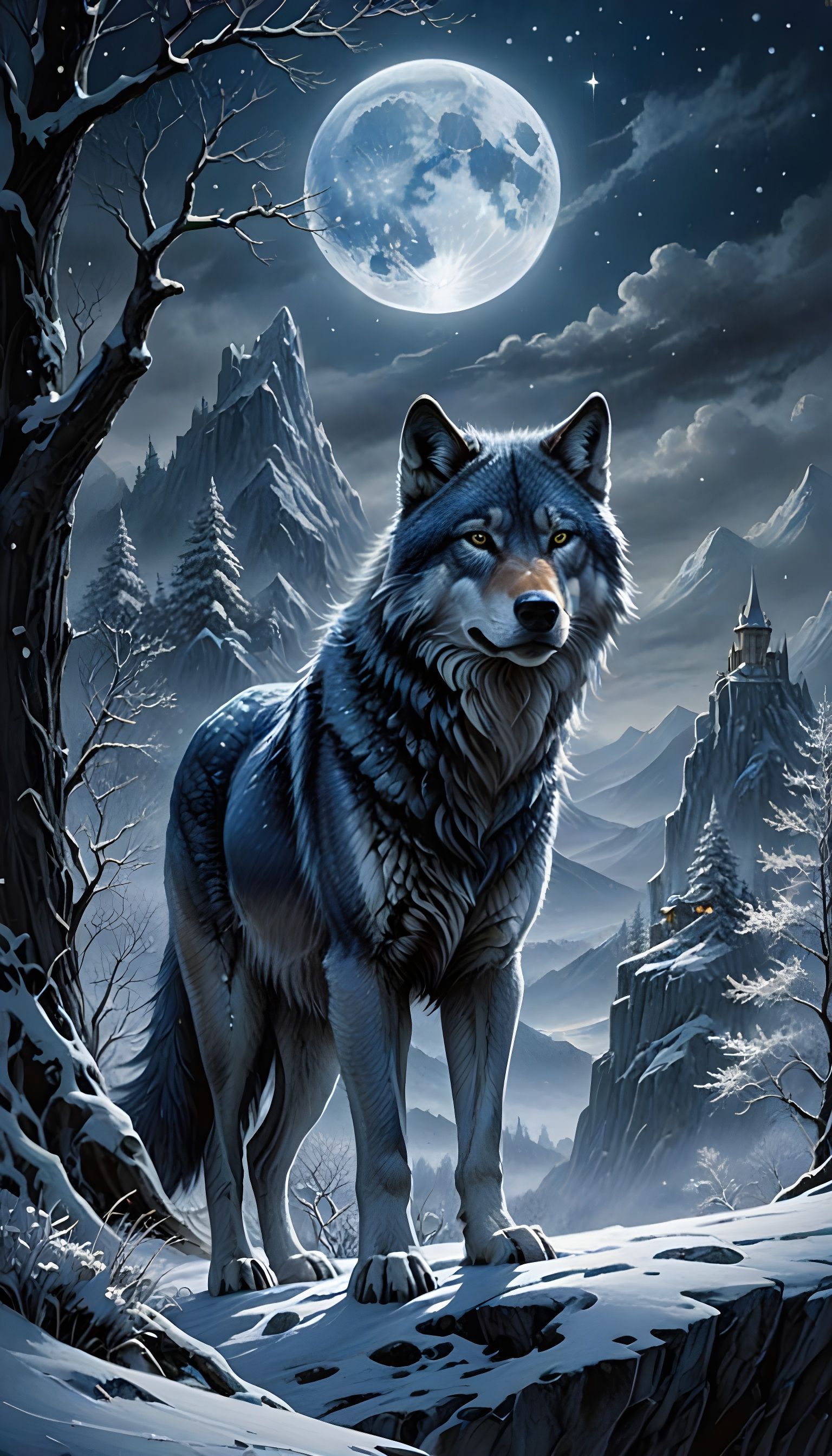 Mystical Lone Wolf Under the Celestial Glow